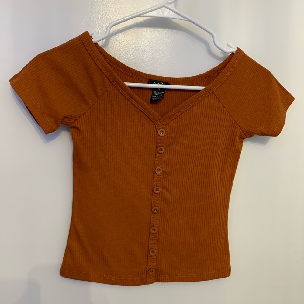 Rue 21 Orange button up crop top